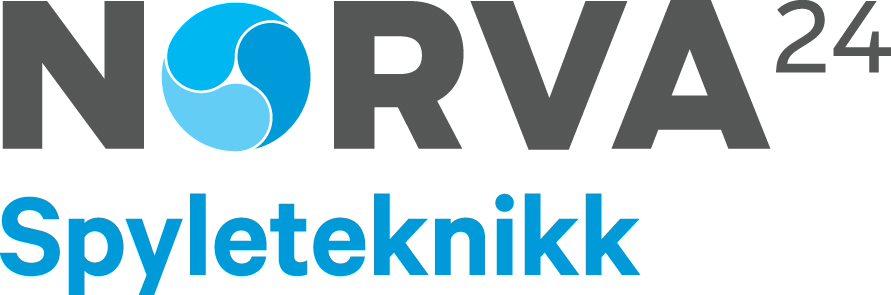 Logoen til NORVA24 med teksten "Spyleteknikk" under, i blått og grått.