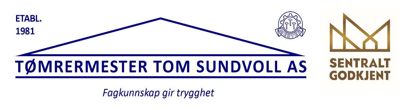 Tømrerfirmaet Tom Sundvoll AS logo med teksten "Sentral godkjent" og etableringsår 1981.