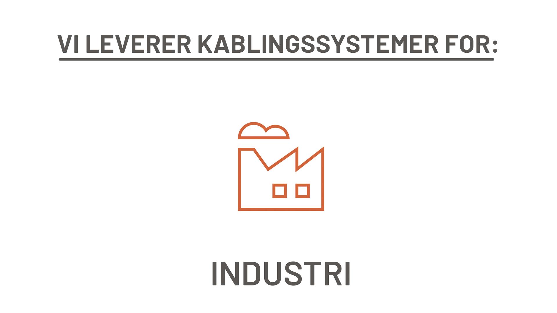 Levering av kablingssystemer for industri med illustrasjon av en fabrikkbygning.