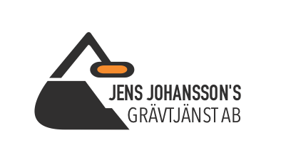 Logo for Jens Johansson's Grävjänst AB, med en stilisert fjellform og en gravemaskin.