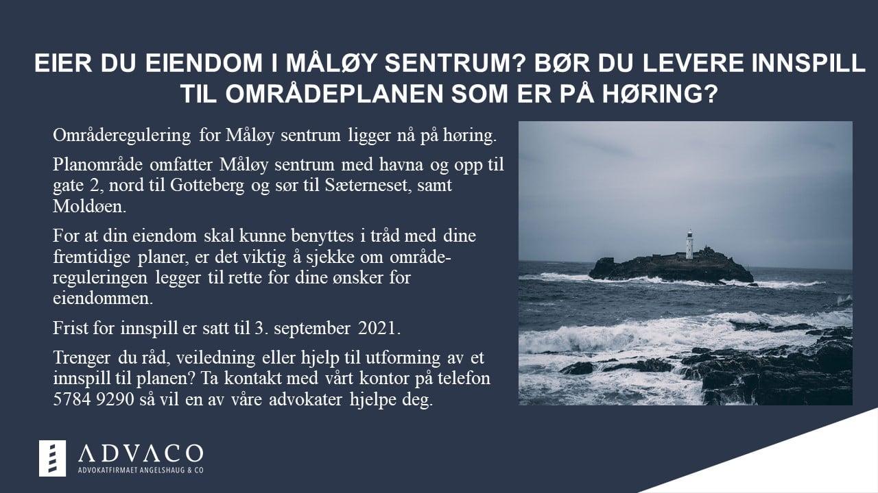 Eier du eiendom i Måløy sentrum? Informasjon om områderegulering og høringsprosess for planlegging.