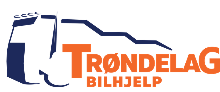 Logo for Trøndelag Bilhjelp med en lastebil og tekst i oransje og blå farger.