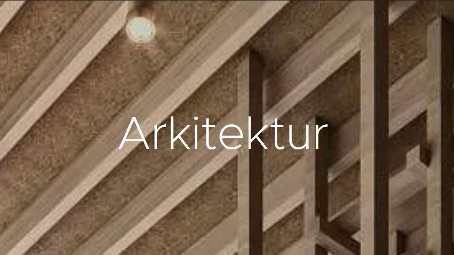 Moderne arkitektur med synlige takbjelker og treverk i en stilren innredning.