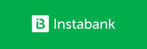 Instabank-logo på grønn bakgrunn med hvit tekst og ikon.