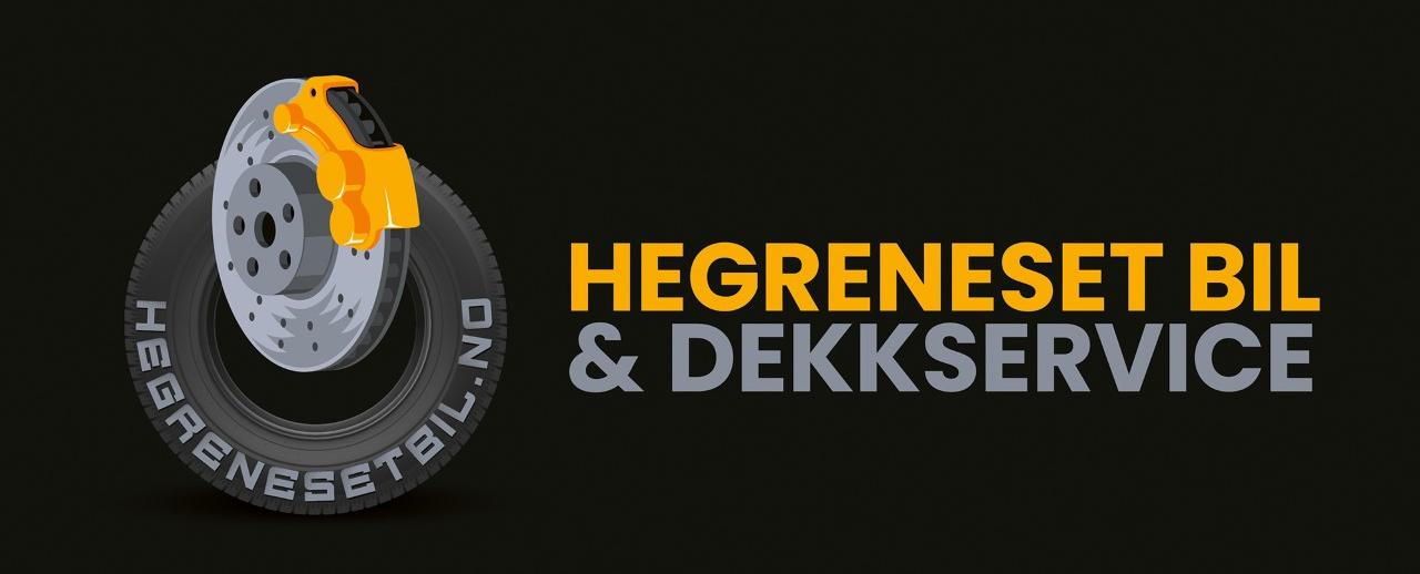 Hegreneset Bil og Dekksservice logo med bilde av dekk og bremseskive på svart bakgrunn.