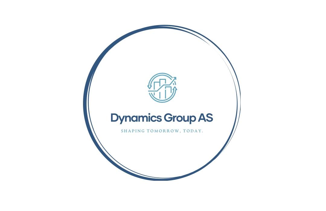 Logoen til Dynamics Group AS med teksten "Simplifying Tomorrow. Today." i en sirkel.