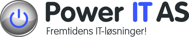 Logoen til Power IT AS med teksten "Fremtidens IT-løsninger!" og en strømknapp-symbol.