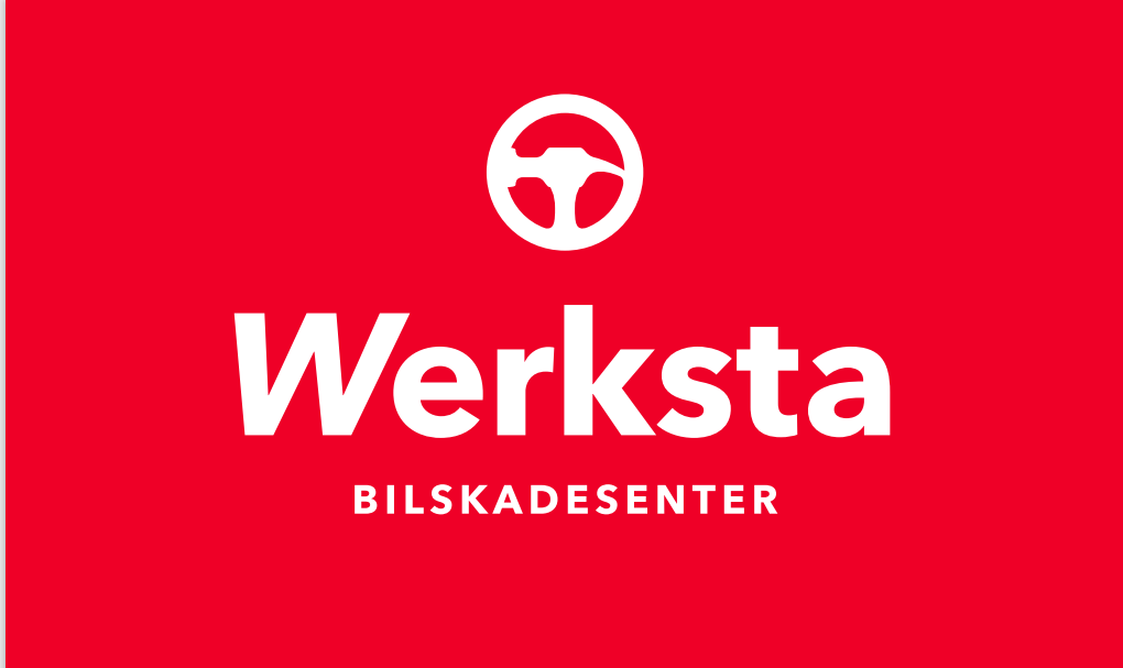 Logo for Werksta bilskadesenter med rød bakgrunn og hvit tekst.