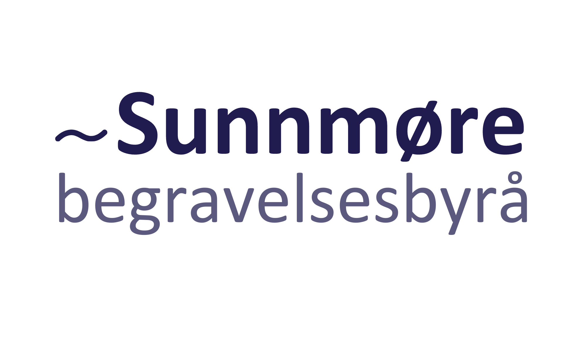 Sunnmøre begravelsesbyrå logo med tekst i mørk blå og grå farger på hvit bakgrunn.