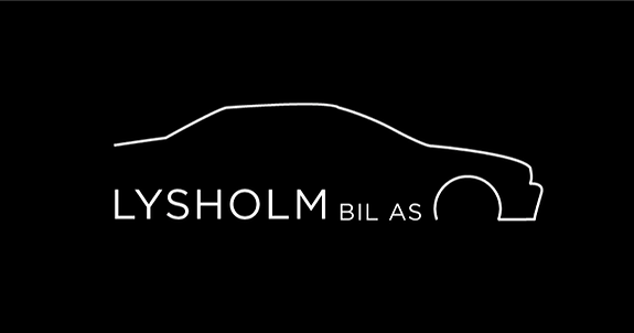 Logo for Lysholm Bil AS med en stilisert bilsilhuett på svart bakgrunn.