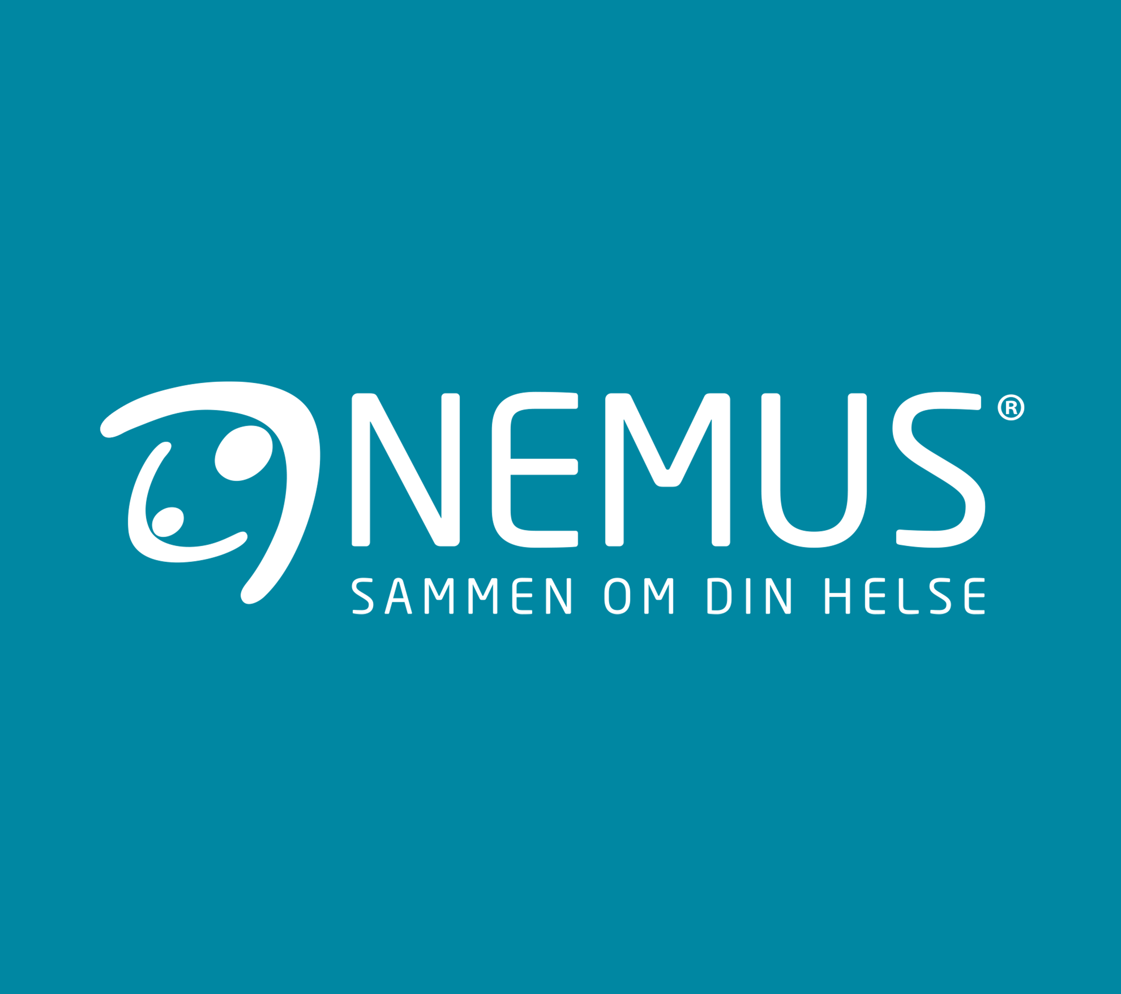 Logoen til NEMUS med teksten "Sammen om din helse" på en blå bakgrunn.