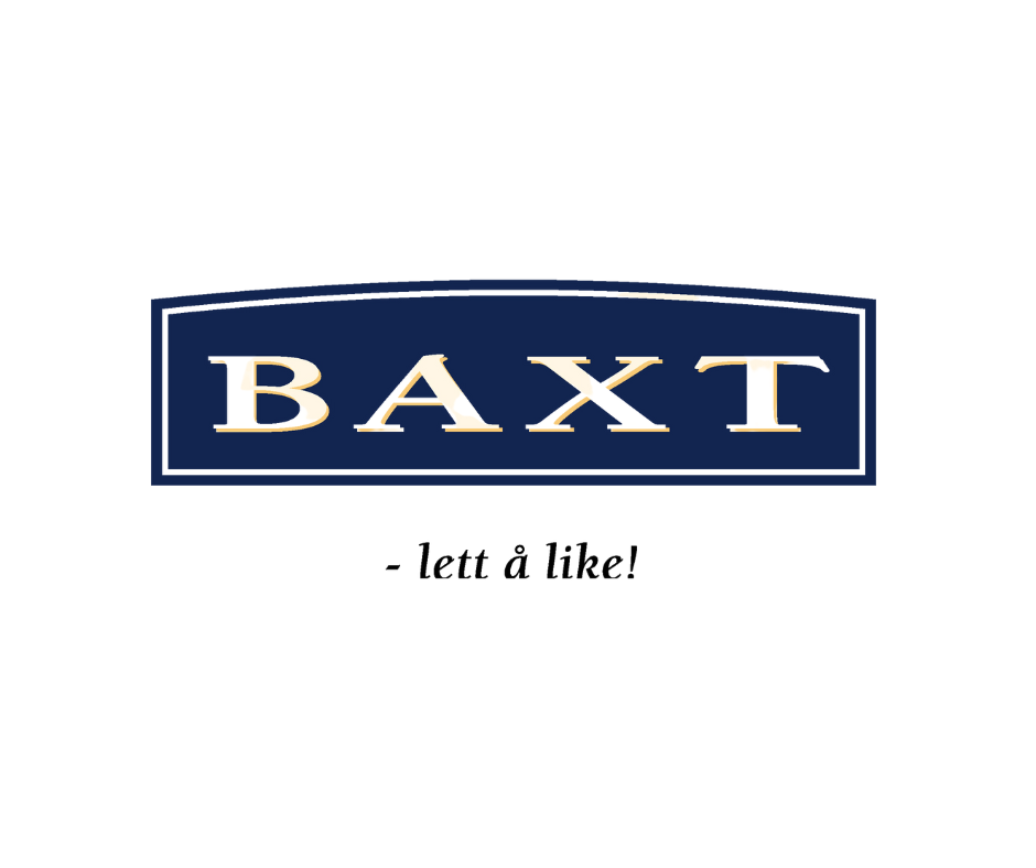Logoen til Baxt med teksten "- lett å like!" under navnet.