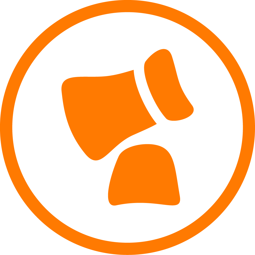 En oransje øks i en sirkel, symboliserer håndverksverktøy eller skogsarbeid.