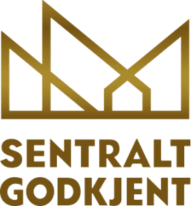 Logo for Sentral Godkjent med en moderne, geometrisk design i gullfarge.