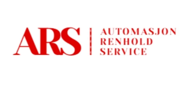 Logo for ARS Automatisjon Renhold Service med røde bokstaver på hvit bakgrunn.