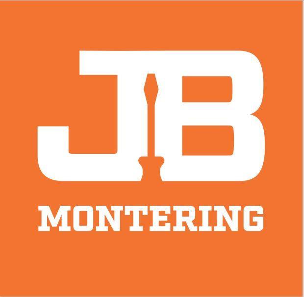 Logo for JB Monterings, med hvite bokstaver på oransje bakgrunn.