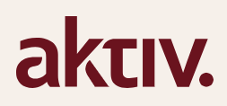 Logoen til Aktiv med rød tekst på lys bakgrunn.