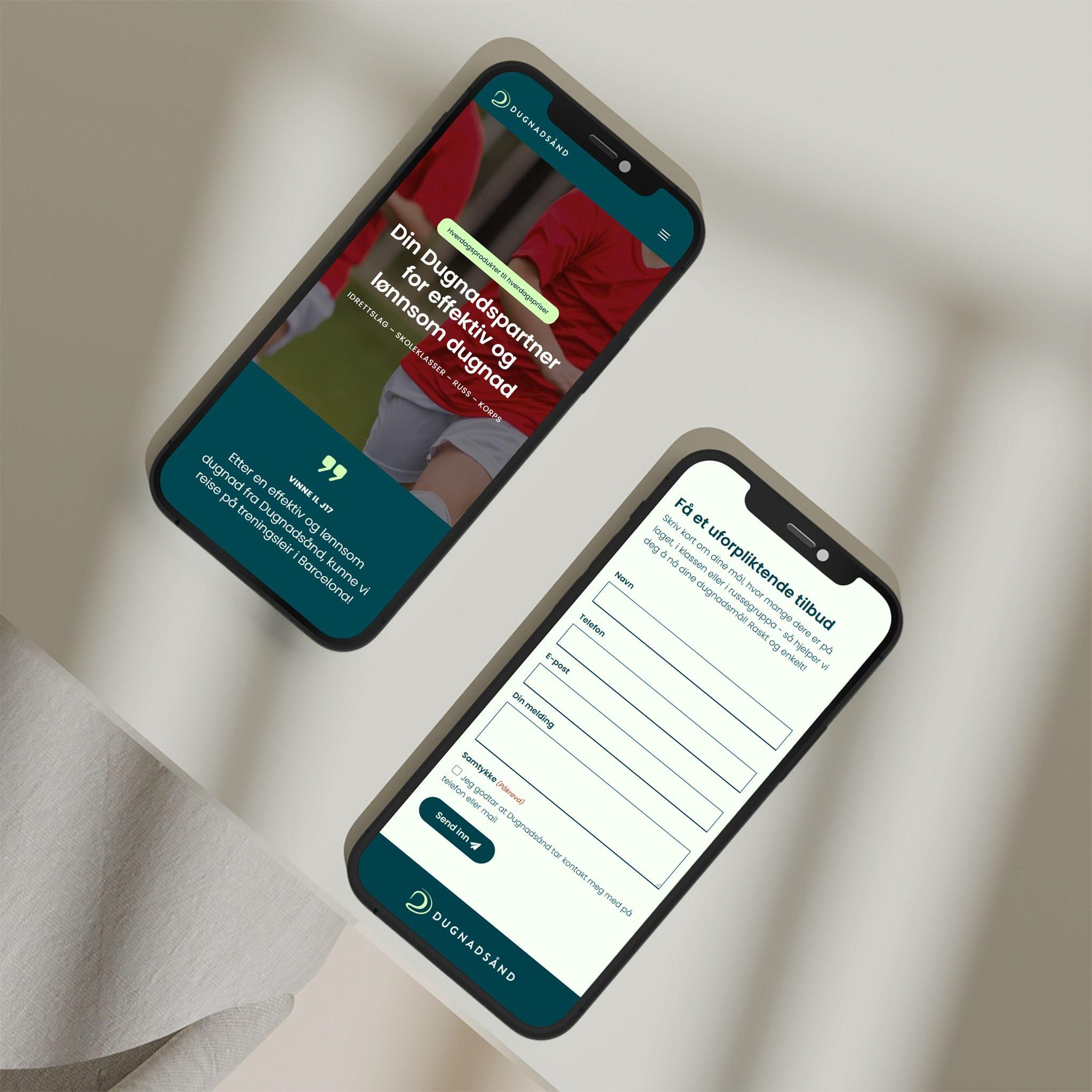 To mobiltelefoner som viser en nettside med informasjon om kurs og påmeldingsskjema.