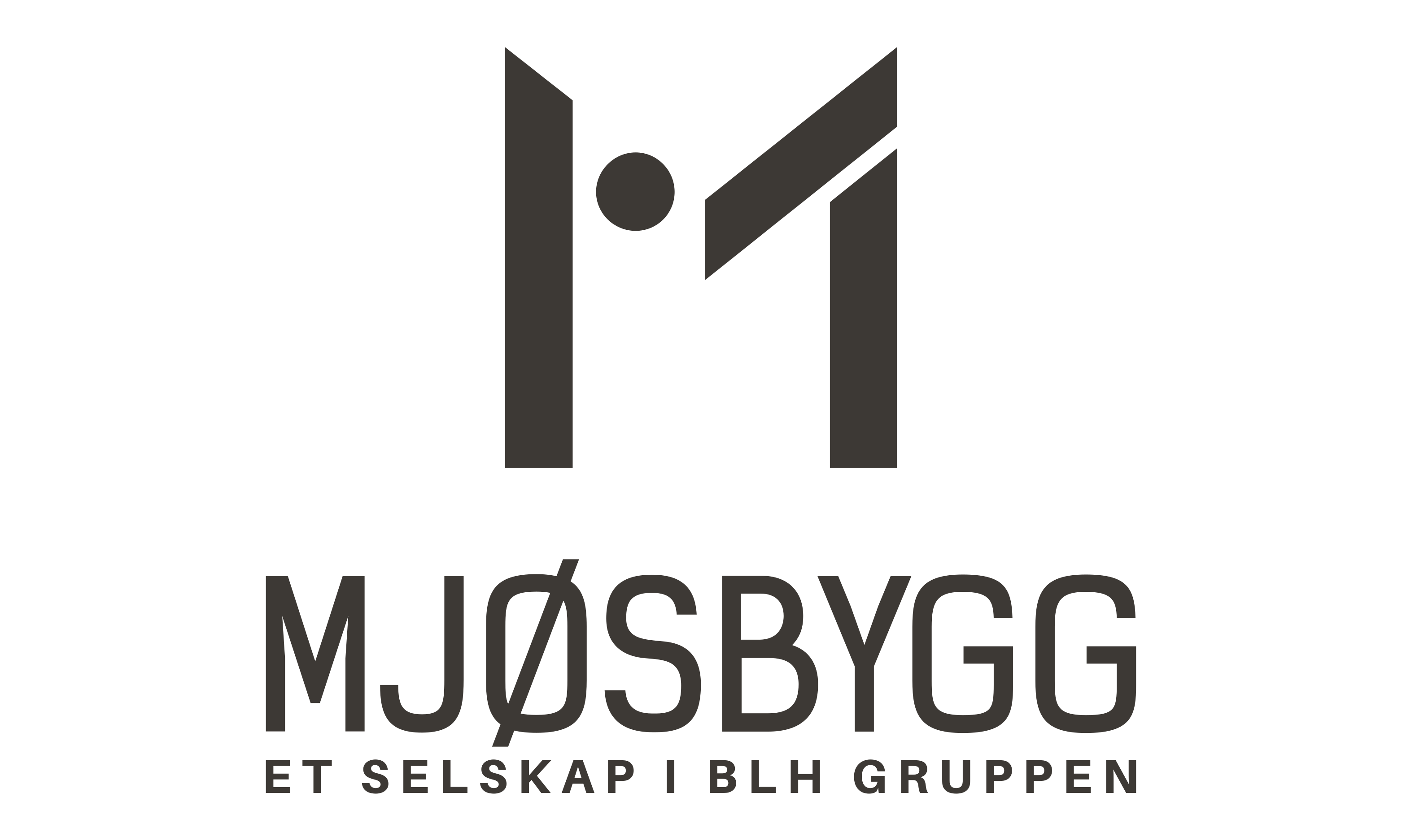 Logo for Mjøsbygg, et selskap i BLH Gruppen, med moderne design og stiliserte bokstaver.