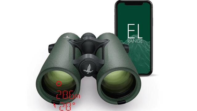 Kikkert med grønn finish og en mobiltelefon som viser appen EL Range.