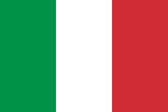 Italiensk flagg med grønne, hvite og røde striper i vertikal rekkefølge.