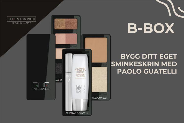 Bygg ditt eget sminkeskrin med B-Box fra Paolo Guatelli, inkludert øyenskygger og foundation.