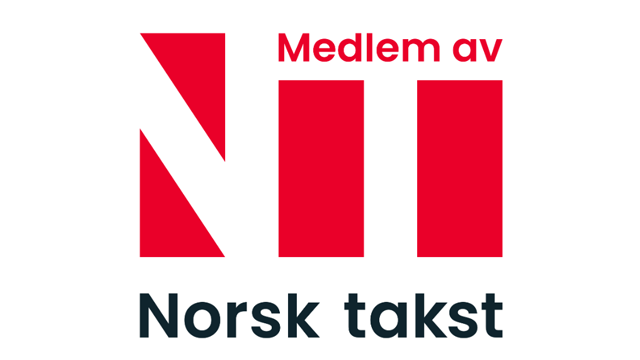 Logo for Norsk takst med teksten "Medlem av" i rødt og svart.