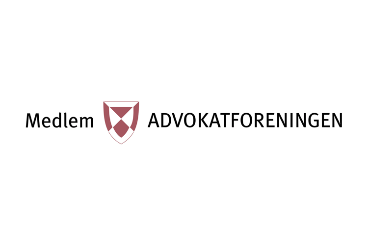 Medlemslogo for Advokatforeningen med skjold og teksten "Medlem" i svart.
