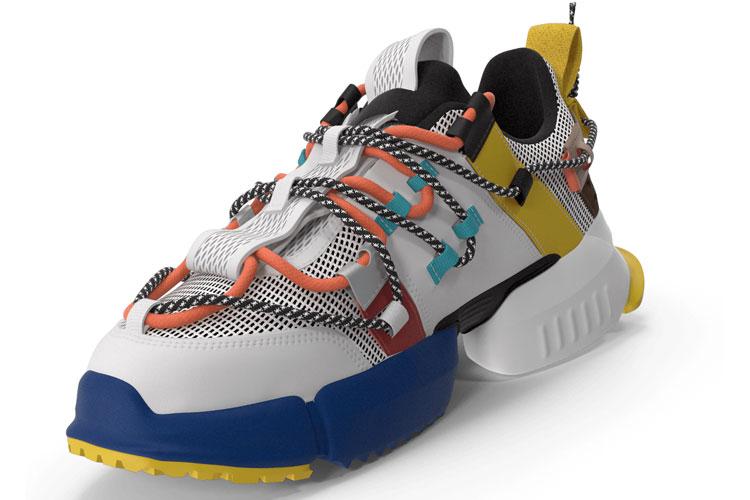 Fargerik sportsko med nettverksdesign, snøring og en robust såle, perfekt for trening og fritid.