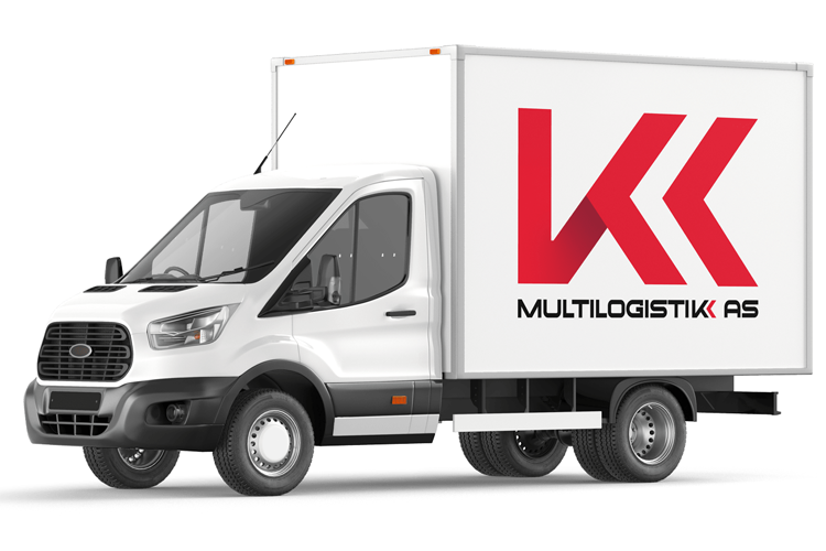 En hvit lastebil med logoen til Multlogistikk AS på siden.