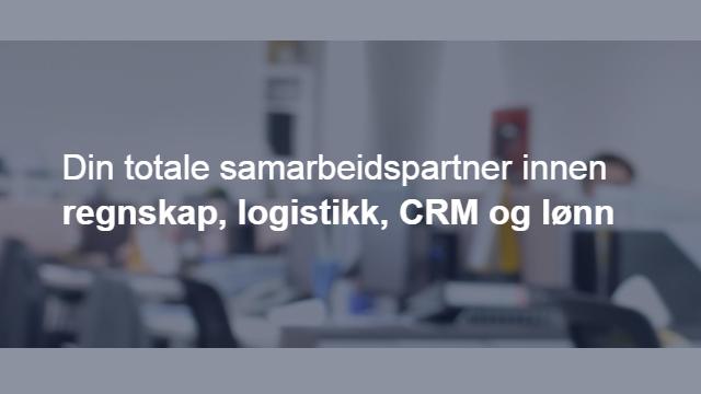 Din totale samarbeidspartner innen regnskap, logistikk, CRM og lønn med kontormiljø i bakgrunnen.