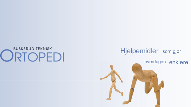 Bilde av en logo for Buskerud Teknisk Ortopedi med tekst om hjelpemidler som gjør hverdagen enklere.