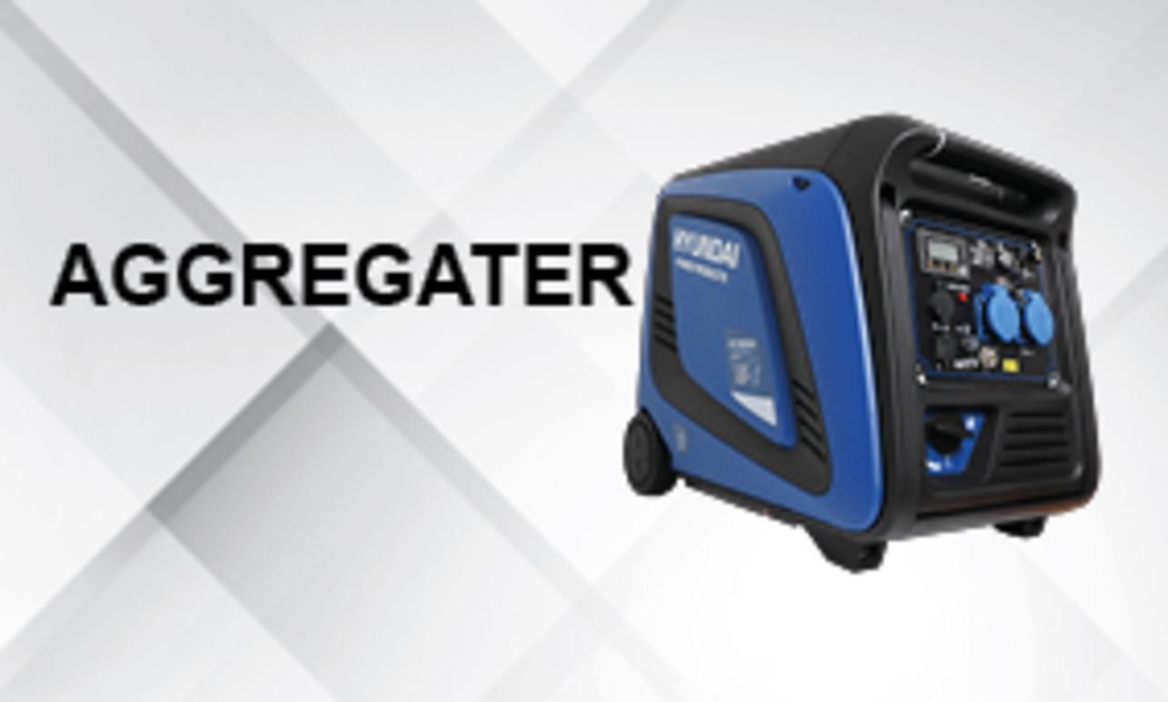 Bærbar generator med blå og svart design, utstyrt med flere uttak og kontrollpanel.