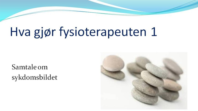 Bilde av glatte steiner stablet oppå hverandre, med tekst om fysioterapeutens rolle og samtale om sykdomsbildet.