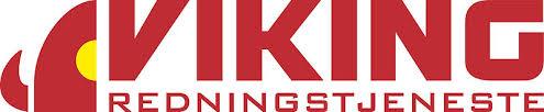Viking redningstjeneste logo med rød tekst og en gul sirkel på en hvit bakgrunn.
