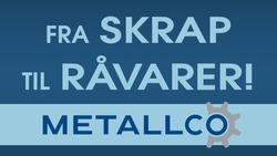 Fra skrap til råvarer! Metallco logo med gearsymbol på blå bakgrunn.