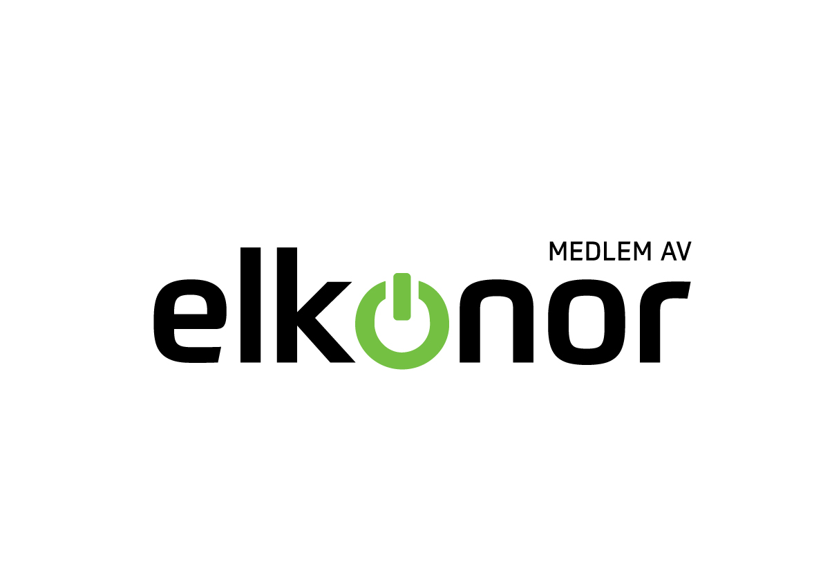 Logo for Elkonor, med teksten "MEDLEM AV" i svart og grønn farge.