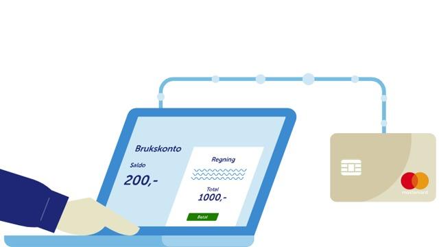 En person bruker en laptop til å betale en regning med et betalingskort.