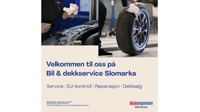 Velkommen til Bil & dekkservice Slomarka med fokus på EU-kontroll, reparasjon og dekk salg.