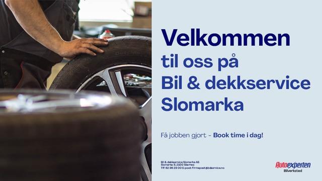 Velkommen til Bil & dekkservice i Slomarka med bilde av dekk og bilhjul. Bestill time i dag!
