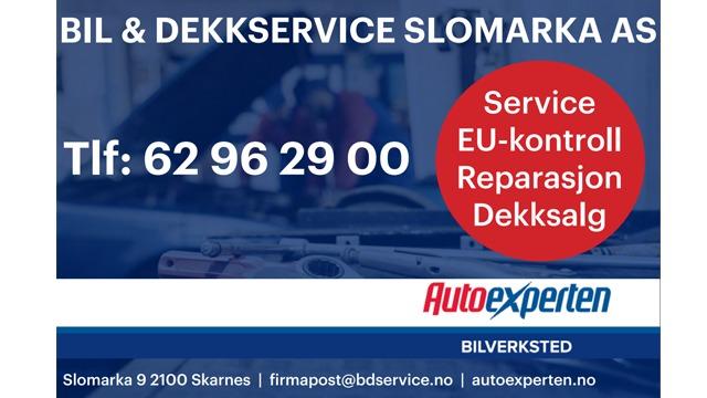 Bil- og dekkservice i Slomarka med kontaktinformasjon og tjenester som EU-kontroll og reparasjon.