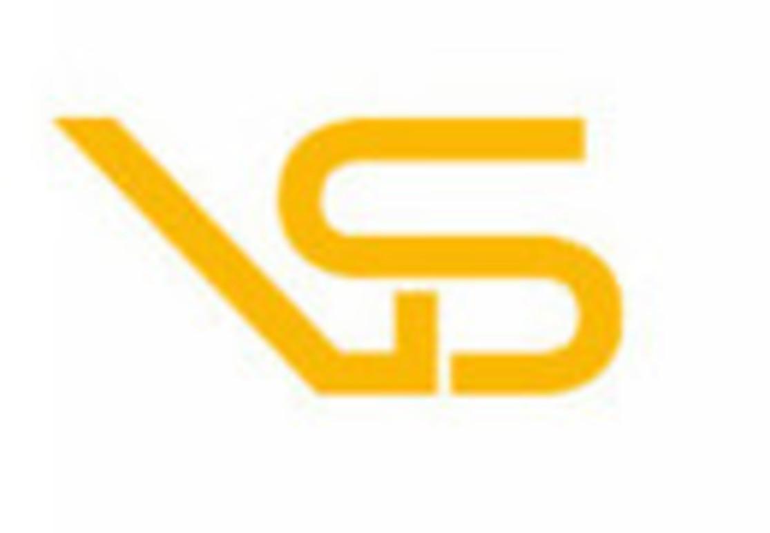 Logo med bokstavene "VS" i gult, med en moderne og minimalistisk design.