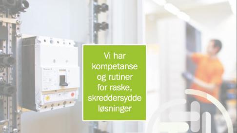 Bilde av en elektrisk tavle med tekst om kompetanse og skreddersydde løsninger for elektriske installasjoner.
