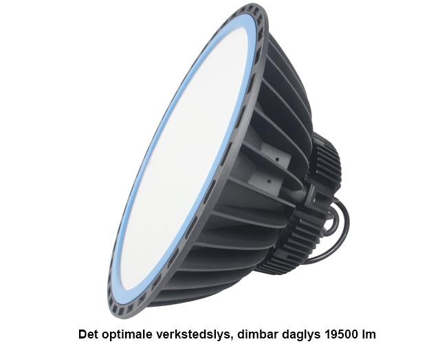 Dimbar verkstedlampe med høy lysstyrke på 19500 lumen, designet for optimal belysning i arbeidsområder.