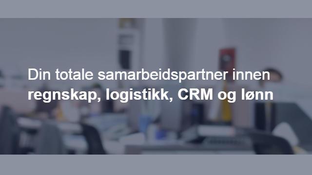 Din totale samarbeidspartner innen regnskap, logistikk, CRM og lønn med kontormiljø i bakgrunnen.
