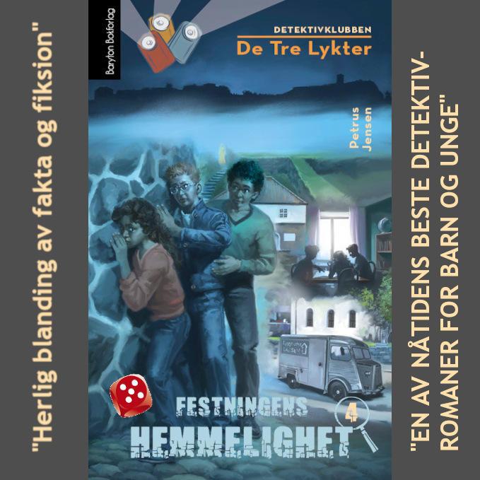 Bokomslag av "De Tre Lykter" med barn som utforsker en hemmelighet i en mystisk setting.
