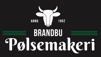 Brandbu Pølsemakeri logo med en ku og teksten "Anno 1962" på svart bakgrunn.
