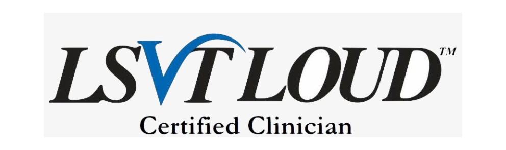 LSVT LOUD logo med teksten "Certified Clinician" under, som representerer en sertifisert kliniker.