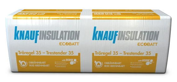Isolasjonspakker fra Knauf Insulation, modell Ecobatt, med informasjon om bruksområde og spesifikasjoner.