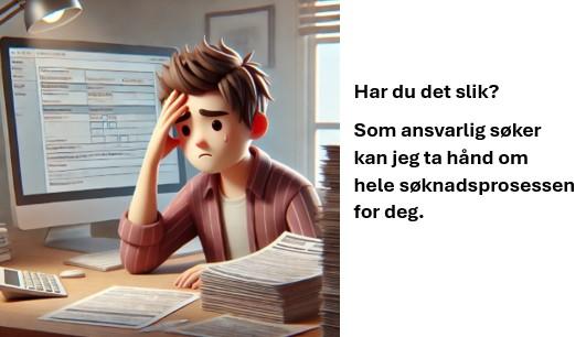 En ung mann ser frustrert ut mens han sitter med papirarbeid og søker på jobber.